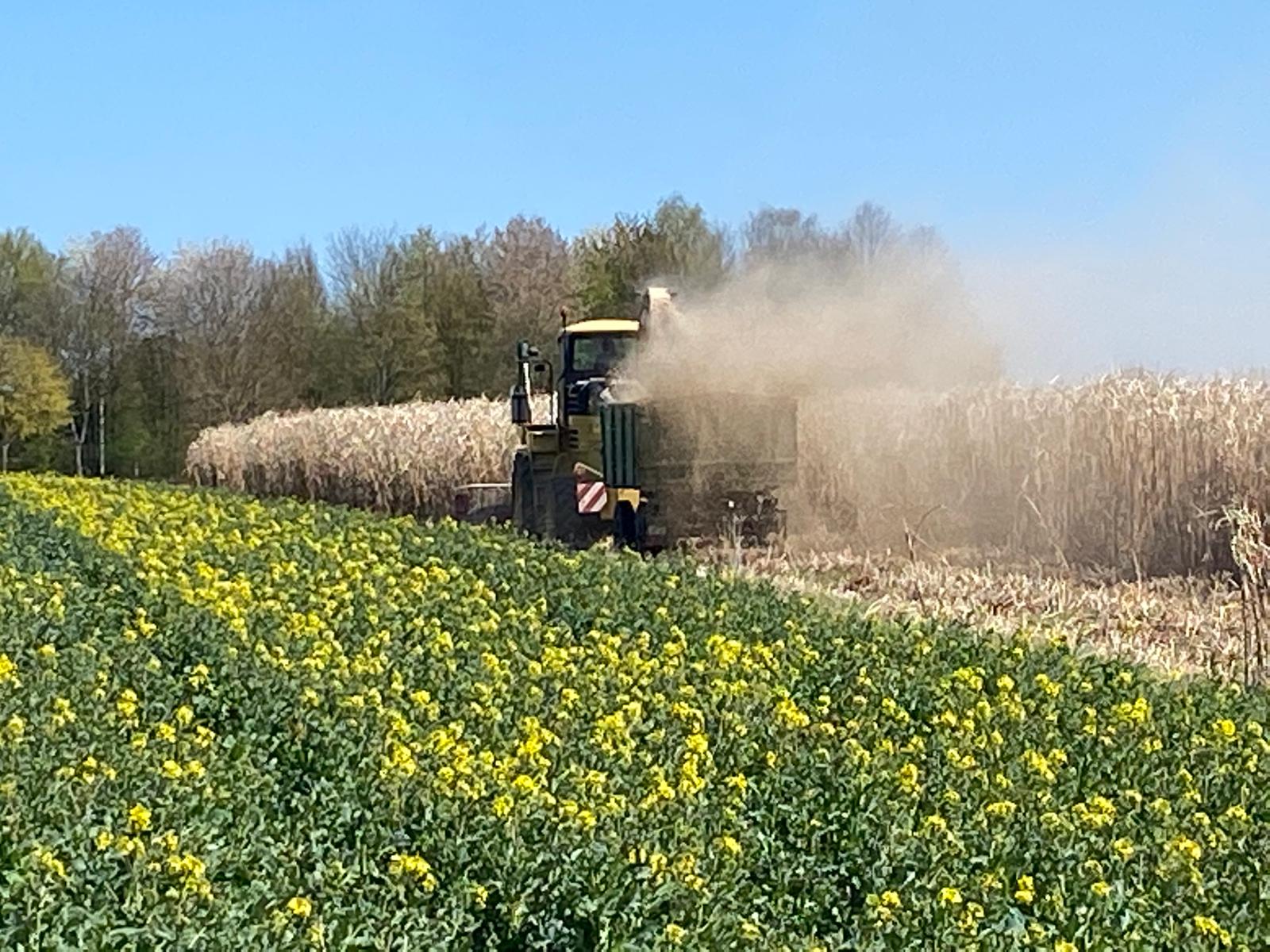Landwirtschaftliches Gerät bei der Ernte auf einem Feld